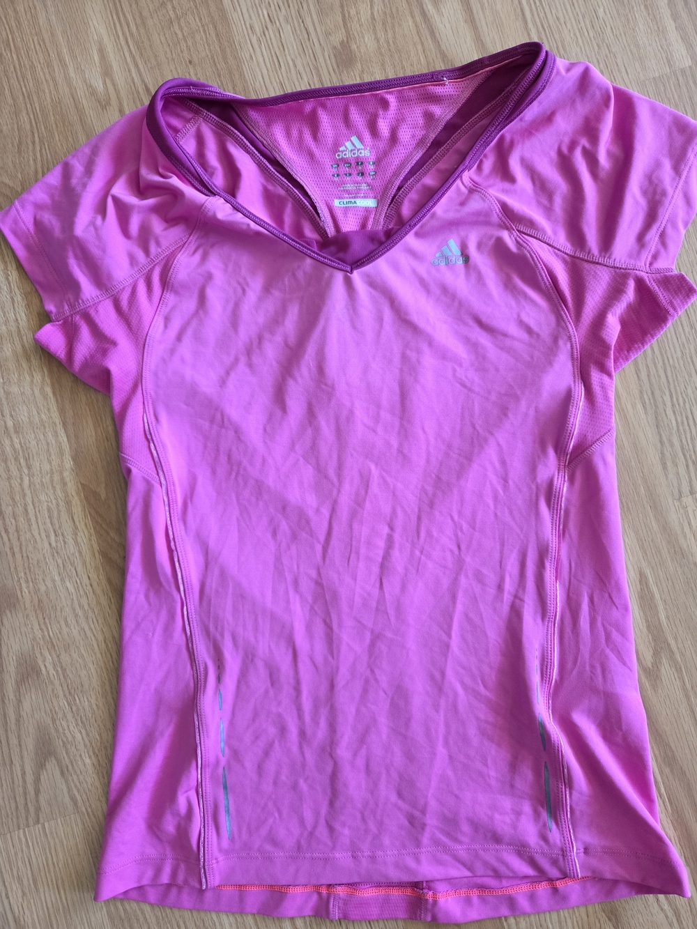 adidas Women's Hot Pink V-Neck Short Sleeve Performance Tee